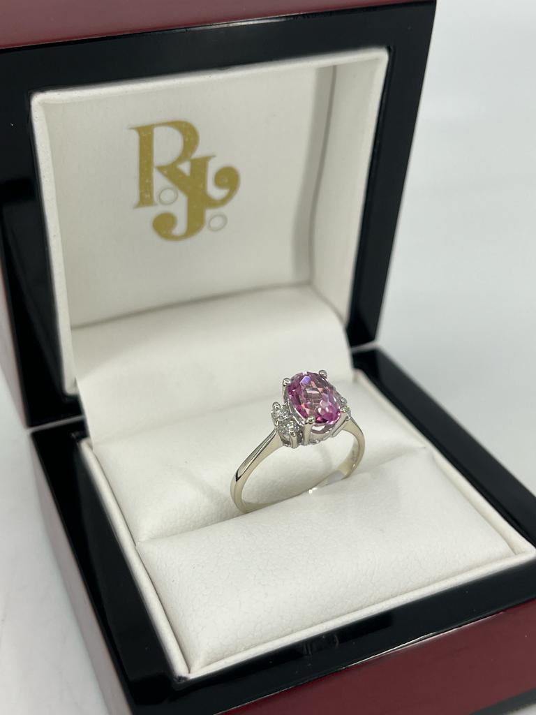 High Set Pink Tourmaline & Diamond Classic Ring