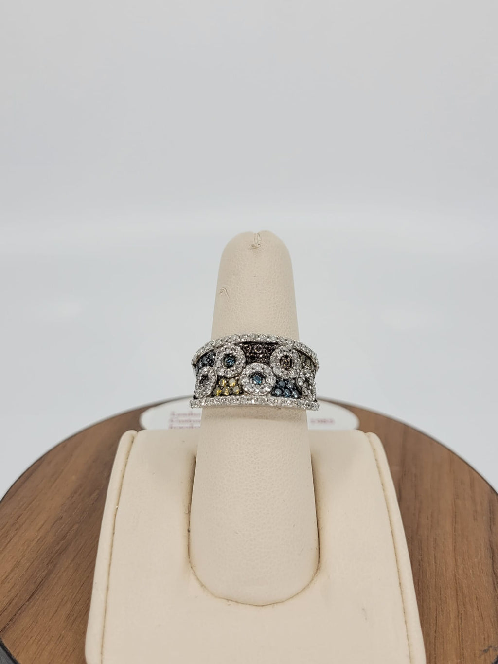 Sterling Silver Custom Design Ring with Natural Brown Blue Yellow Diamonds 1.50 Carat Total Weight