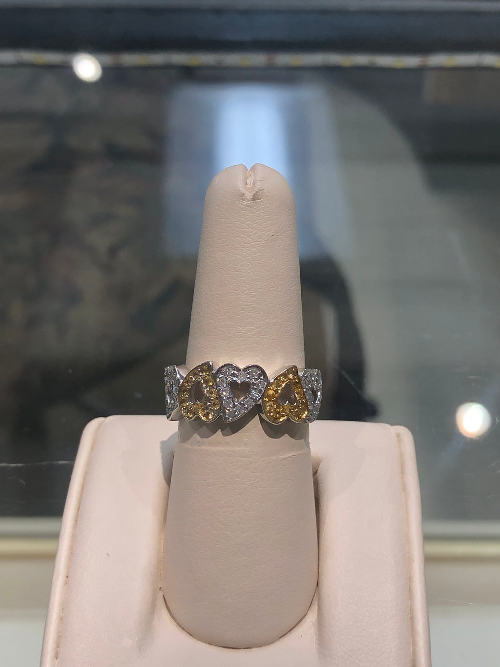 Two Tone 14K Yellow and White Gold  Heart Band with Fancy Yellow Diamonds .82 Carat Total Weight